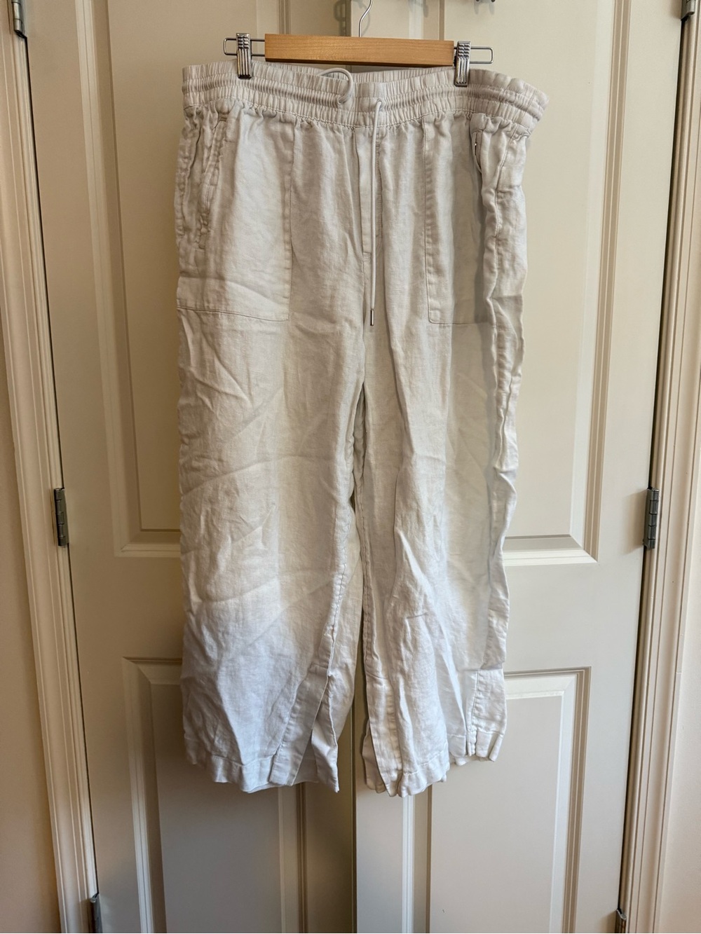 Athleta White Linen-Blend Drawstring Joggers